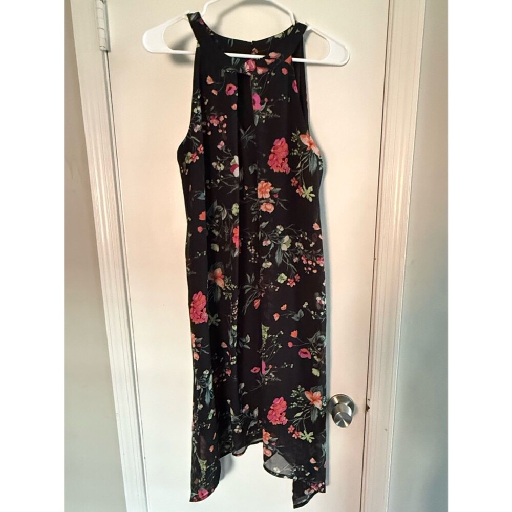AB Studio Black Floral Halter Midi Dress Size M